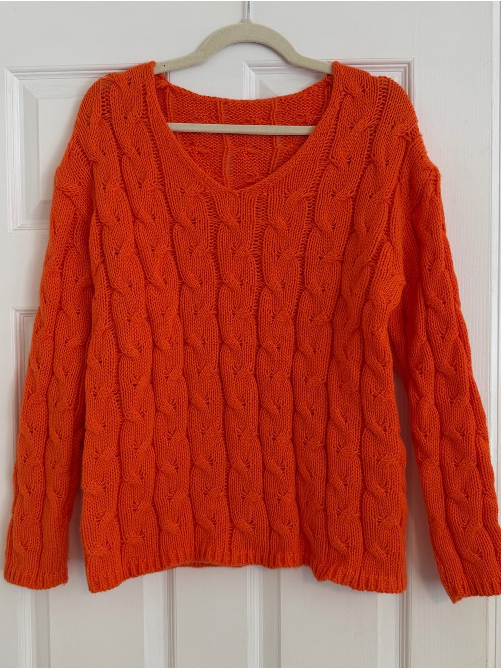 Orange Cable Knit Sweater Medium Soft Cashmere Blend Cozy Fall Pullover